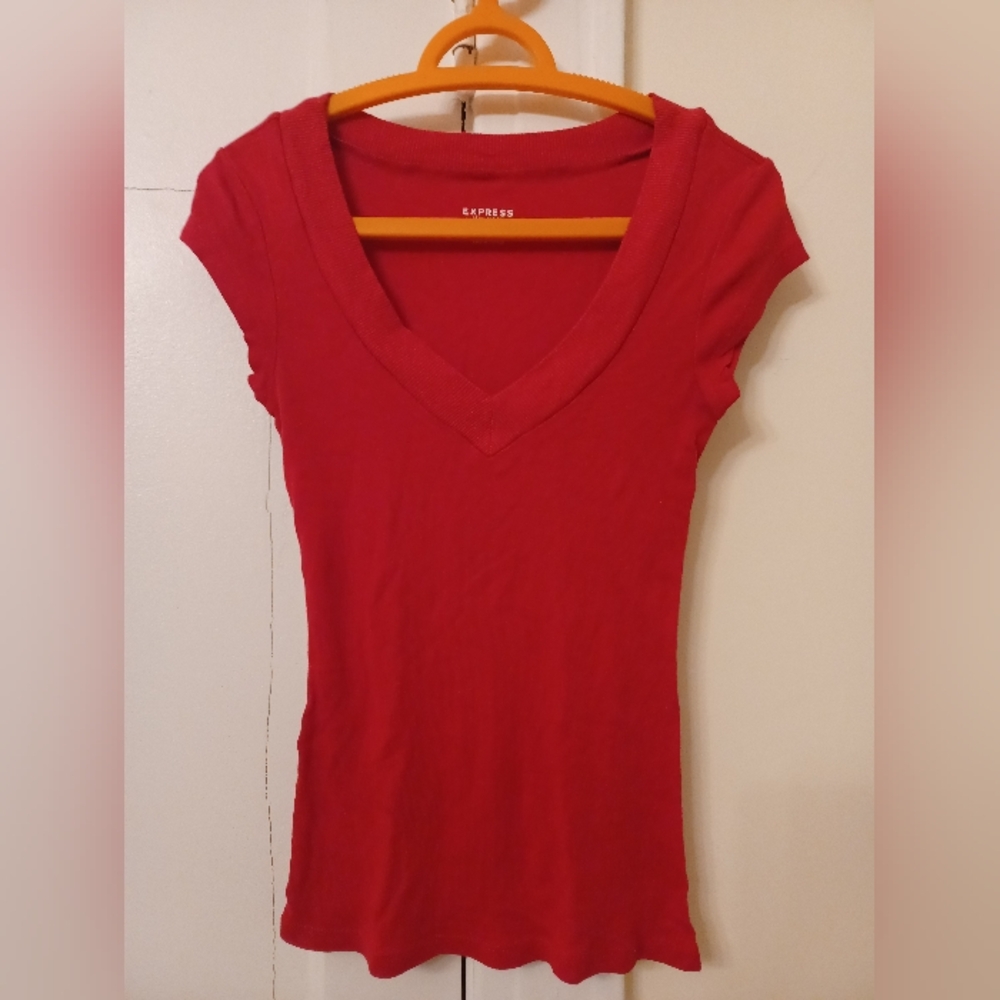Express Women's Red Short Cap Tee